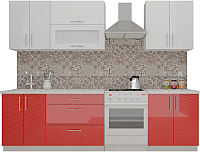 Кухонный гарнитур ВерсоМебель ВерсоЛайн 4-2.1 (белый 001/красный 009) - 