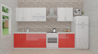 Кухонный гарнитур ВерсоМебель ВерсоЛайн 4-2.4 (белый 001/красный 009)