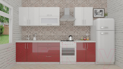 Готовая кухня ВерсоМебель ВерсоЛайн 4-2.3 (белый/темно-красный)