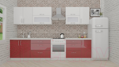 Кухонный гарнитур ВерсоМебель ВерсоЛайн 4-2.6 (белый 001/темно-красный 018)