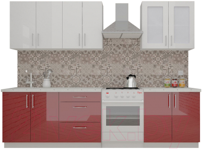 Кухонный гарнитур ВерсоМебель ВерсоЛайн 3-2.2 (белый 001/темно-красный 018)