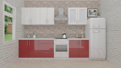 Кухонный гарнитур ВерсоМебель ВерсоЛайн 3-2.2 (белый 001/темно-красный 018)