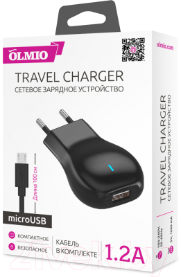 Зарядное устройство сетевое Olmio USB 1.2A + microUSB кабель / 038586