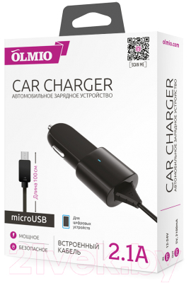 Зарядное устройство автомобильное Olmio microUSB 2.1A / 038760