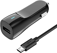 Зарядное устройство автомобильное Olmio USB 1.2A + microUSB кабель / 038637 (черный) - 
