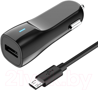 Зарядное устройство автомобильное Olmio USB 1.2A + microUSB кабель / 038637 (черный)