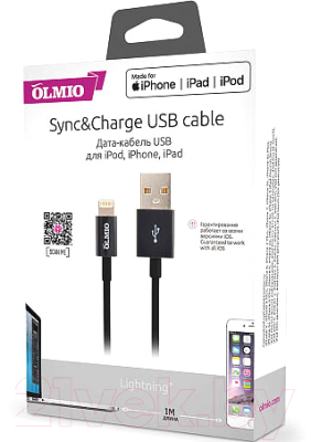 Кабель Olmio MFI USB 2.0 - iPhone/iPod/iPad 8pin / 038904 (1м, черный)