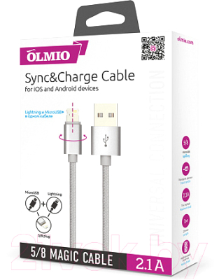 Кабель Olmio USB 2.0 - Magic 5/8 microUSB/Lightning / 038767 (1м)