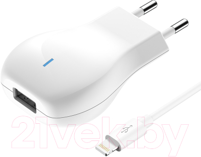 

Зарядное устройство сетевое Olmio, Белый, USB, 1.2A + Lightning кабель / 038587