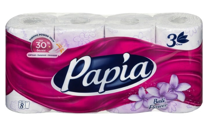 Туалетная бумага Papia Балийский цветок 3х слойная (8рул)