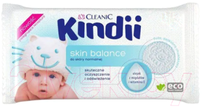 Влажные салфетки детские Kindii Skin Balance с миндальным маслом и витамином Е (100шт)