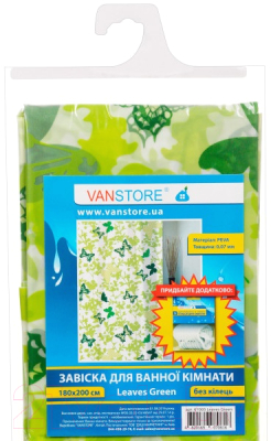 Шторка-занавеска для ванны VanStore Leaves Green Peva 61003
