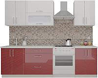 Кухонный гарнитур ВерсоМебель ВерсоЛайн 4-2.0 (белый 001/рубиново-красный 600) - 
