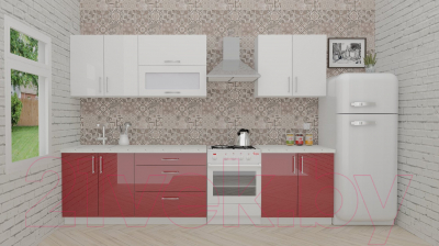 Кухонный гарнитур ВерсоМебель ВерсоЛайн 4-2.4 (белый 001/рубиново-красный 600)