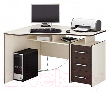 Письменный стол MFMaster Триан-5 левый / МСТ-УСТ-05-ДМ-ВМ-16 (дуб молочный/венге)