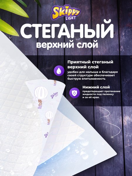 Набор пеленок одноразовых детских Skippy Light впитывающих с суперабсорбентом 60x60 (120шт)