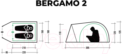 Палатка Trek Planet Bergamo 2 / 70202 (зеленый)