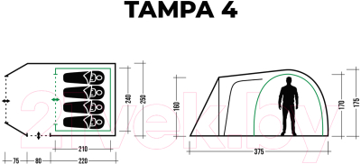 Палатка Trek Planet Tampa 4 / 70217 (зеленый)