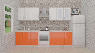 Готовая кухня ВерсоМебель ВерсоЛайн 7-2.4 (белый 001/яркий оранжевый 008)