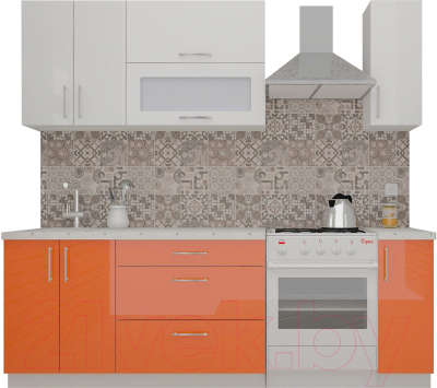 Готовая кухня ВерсоМебель ВерсоЛайн 8-1.7 (белый 001/яркий оранжевый 008)