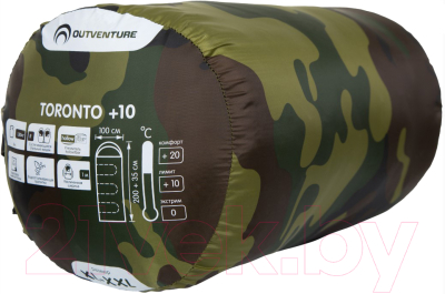 Спальный мешок Outventure Toronto T +10 Right Zip / S19EOUOS027-U1 CAMO (XL/XXL, зеленый)