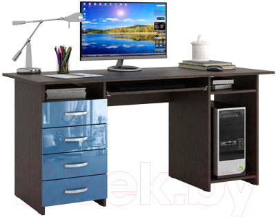 Компьютерный стол MFMaster Милан-6П / МСТ-СДМ-6П-ВИ-ГЛ (венге/синий)