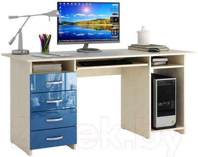 Компьютерный стол MFMaster Милан-6П / МСТ-СДМ-6П-МИ-ГЛ (дуб молочный/синий)