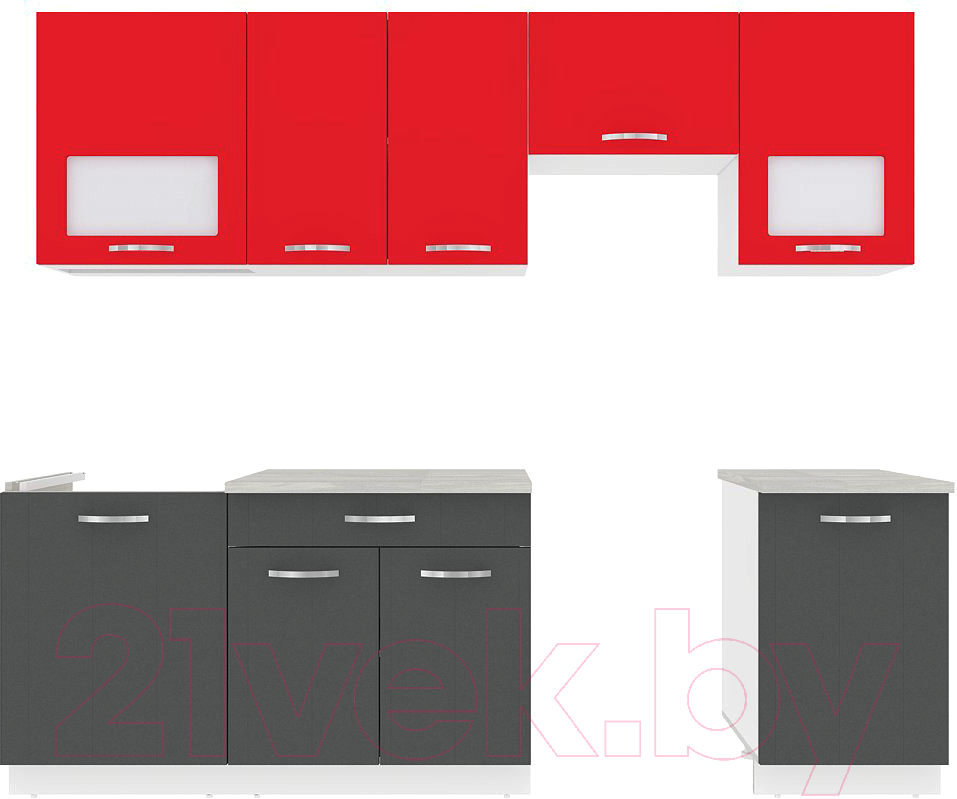 Готовая кухня ВерсоМебель Эко-5 2.4 (антрацит/красный чили)