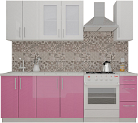 Готовая кухня ВерсоМебель ВерсоЛайн 7-1.7 (белый 001/розовый 011) - 