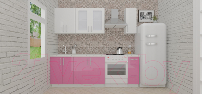 Готовая кухня ВерсоМебель ВерсоЛайн 7-1.7 (белый 001/розовый 011)