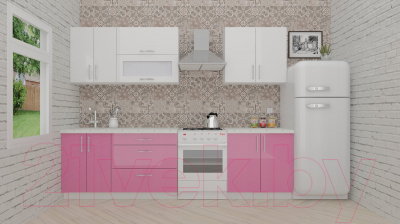 Кухонный гарнитур ВерсоМебель ВерсоЛайн 8-2.2 (белый 001/розовый 011)
