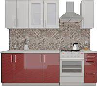 Кухонный гарнитур ВерсоМебель ВерсоЛайн 7-1.7 (белый 001/темно-красный 018) - 