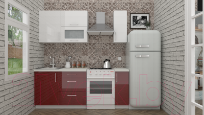 Кухонный гарнитур ВерсоМебель ВерсоЛайн 8-1.4 (белый 001/темно-красный 018)