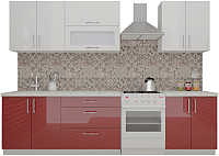 Готовая кухня ВерсоМебель ВерсоЛайн 8-2.3 (белый 001/темно-красный 018) - 