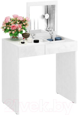 Туалетный столик с зеркалом MFMaster Риано-01 / МСТ-ТСР-01-ББ-ГЛ (белый)