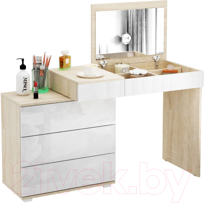 Туалетный столик с зеркалом MFMaster Нуар-6 / МСТ-ТСН-06-СБ-ГЛ (дуб сонома/белый)