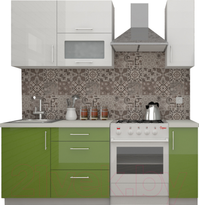 Готовая кухня ВерсоМебель ВерсоЛайн 8-1.4 (белый 001/нежно-зеленый 032)