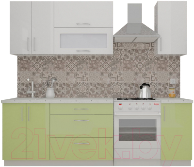 Кухонный гарнитур ВерсоМебель ВерсоЛайн 8-1.9 (белый 001/нежно-зеленый 032)