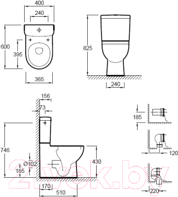 Унитаз напольный Jacob Delafon Odeon Up 18558W-00 + E70009-00 + E4742-00