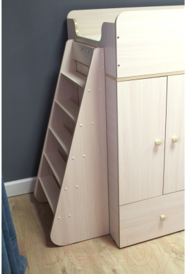 Кровать-чердак детская Можга Капризун 1 со шкафом / Р445 (белый)