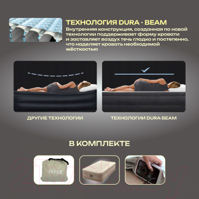 Надувная кровать Intex Ultra Plush 64426 (встроенный электронный насос/сумка/ремкомплект)