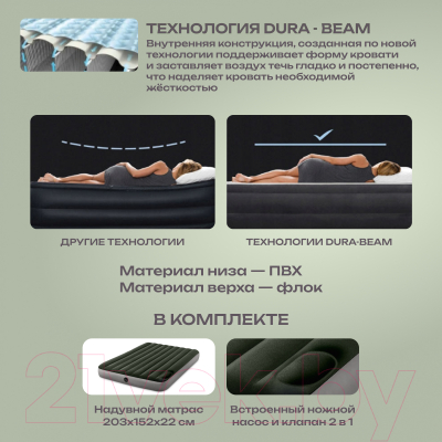 Надувной матрас Intex Downy Airbed 64763 (встроенный ножной насос)