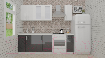 Готовая кухня ВерсоМебель ВерсоЛайн 7-1.7 (белый 001/черный графит 042)