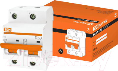 Выключатель автоматический TDM ВА 47-100 2Р 63А (D) 10кА / SQ0207-0020