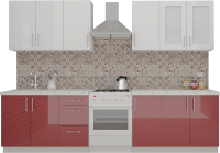 Готовая кухня ВерсоМебель ВерсоЛайн 7-2.4 (белый 001/рубиново-красный 600) - 