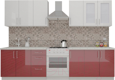 Готовая кухня ВерсоМебель ВерсоЛайн 7-2.4 (белый 001/рубиново-красный 600)