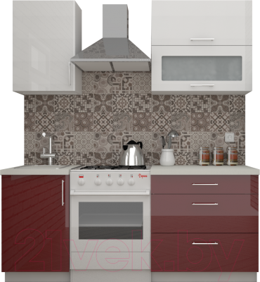 Кухонный гарнитур ВерсоМебель ВерсоЛайн 8-1.3 (белый 001/рубиново-красный 600)