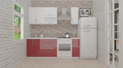 Кухонный гарнитур ВерсоМебель ВерсоЛайн 8-1.5 (белый 001/рубиново-красный 600)