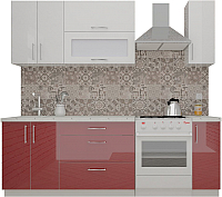 Готовая кухня ВерсоМебель ВерсоЛайн 8-1.7 (белый 001/рубиново-красный 600) - 