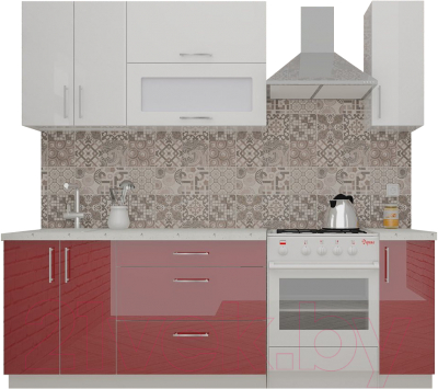 Кухонный гарнитур ВерсоМебель ВерсоЛайн 8-1.7 (белый 001/рубиново-красный 600)